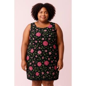 Ashley Stewart Black Dress with Pink Floral Design